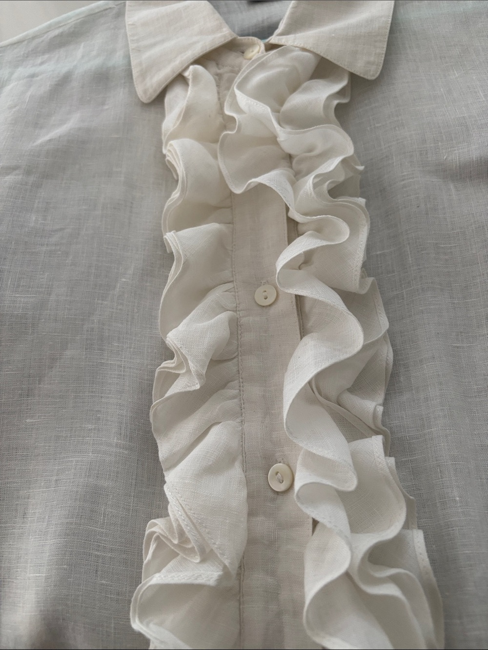 Ellen Tracy Ivory Ruffle-Front Button Down Blouse - Picture 2 of 3